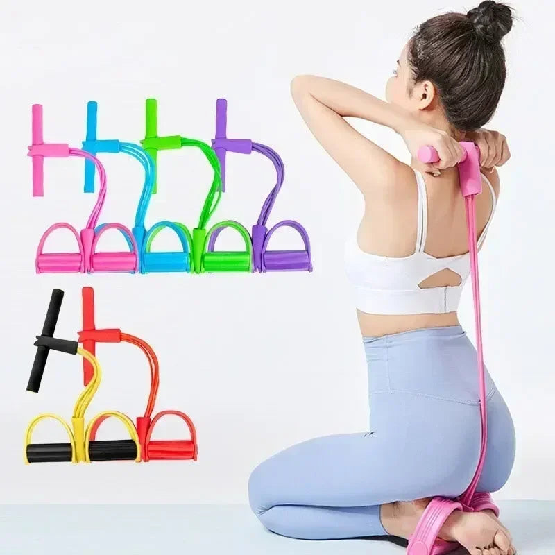 Pedal Resistance Band, 4 Tube Pedal Ankle Puller Multi-Function Sit upPedal Resistance Band, 4 Tube Pedal Ankle Puller Multi-Function Sit